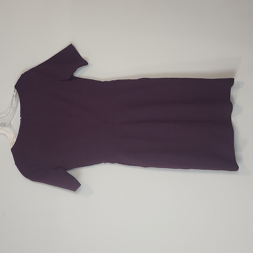 LOFT Plum Purple Fall Ribbed Short Sleeve Pocket Midi Dress - Picture 6 of 11